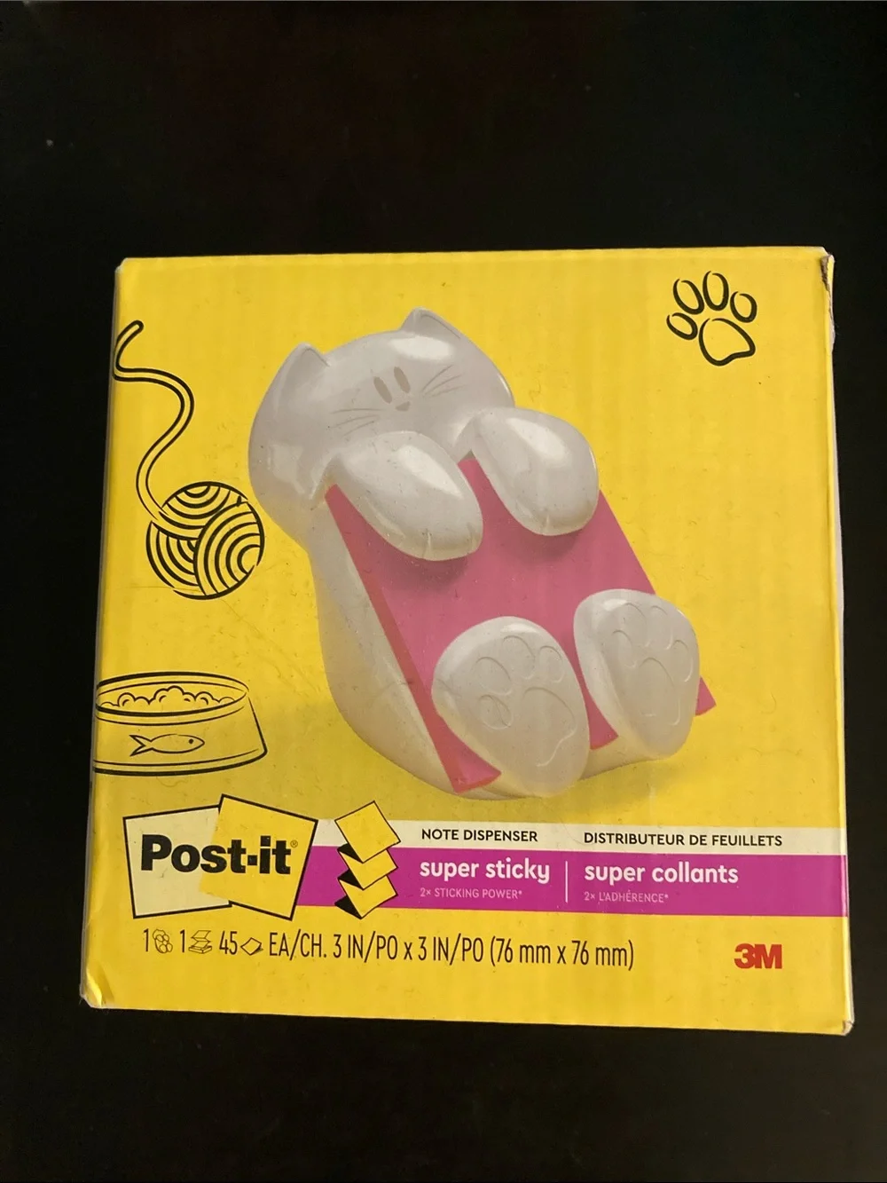 White Cat Sticky Note Holder with Pink Notes and Cat Memo/Photo Clips Desk Decor